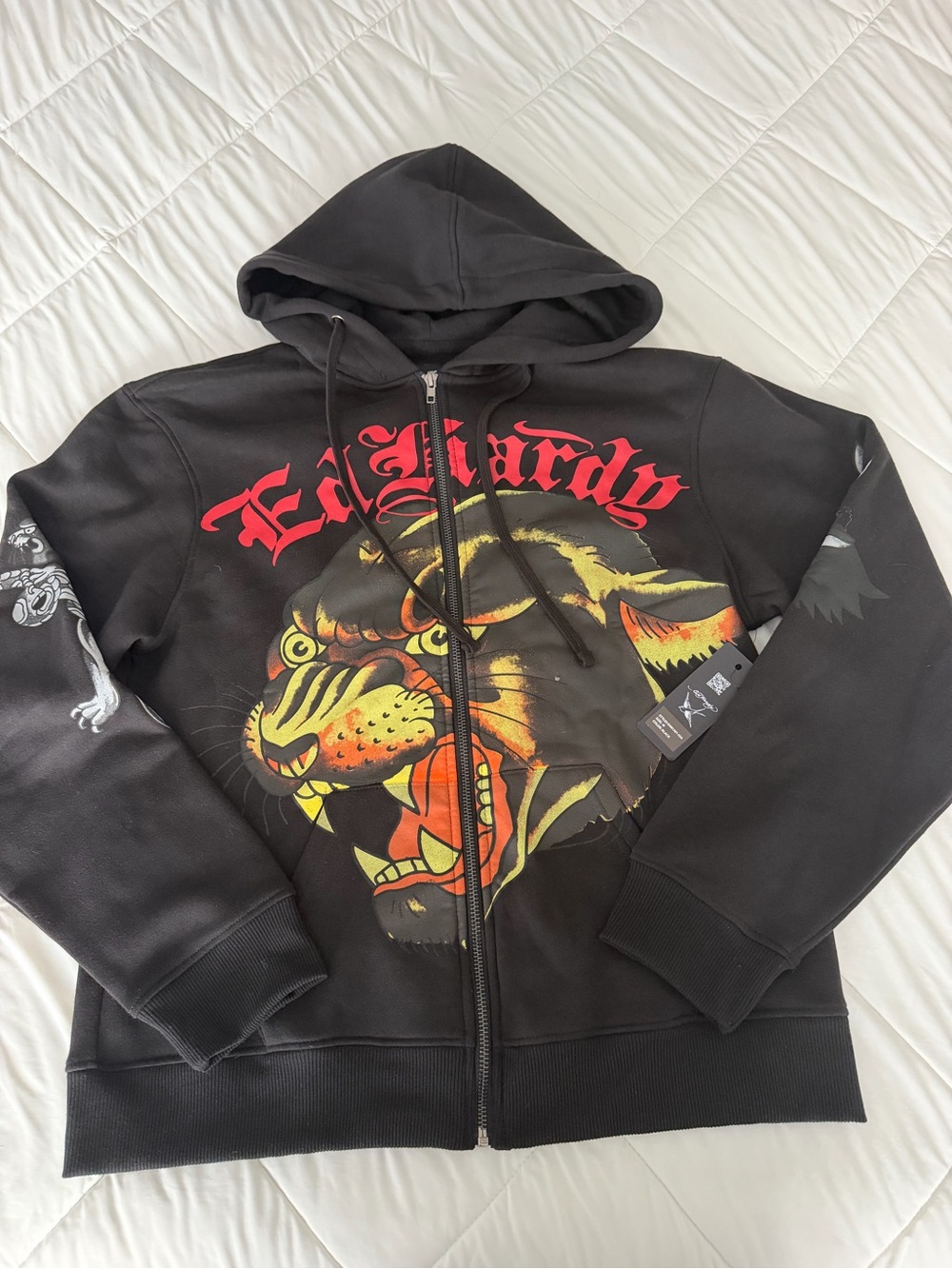 Ed Hardy Black Graphic Tiger Zip Hoodie